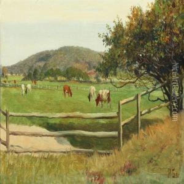 Cows In The Field Oil Painting - Poul Steffensen