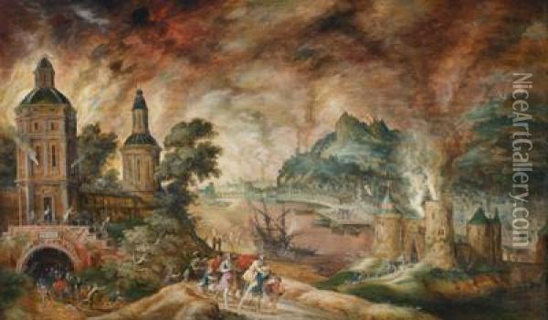 Umkreislandschaft Mit Aeneas Oil Painting - Kerstiaen De Keuninck The Elder