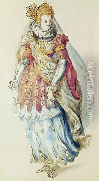 Costume design for a Lady Masquer Oil Painting - Inigo Jones