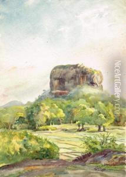 Sigiri From Rest House, Ceylon (sri Lanka) Oil Painting - Henry George Gandy