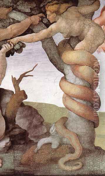 The Fall and Expulsion from Garden of Eden (detail-2) 1509-10 Oil Painting - Michelangelo Buonarroti