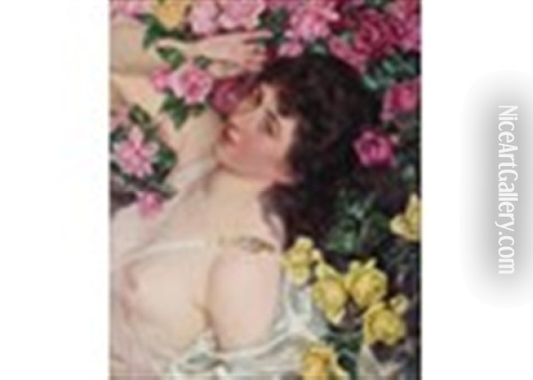 Amongst The Roses Oil Painting - Talbot Hughes