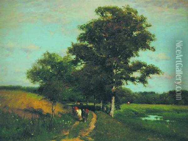 Cows On A Country Road Oil Painting - James McDougal Hart