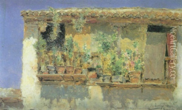 Balcon En Granada Oil Painting - Manuel Arroyo Y Lorenzo