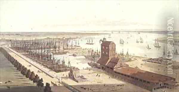 Brunswick Dock Blackwall Oil Painting - Thomas & William Daniell