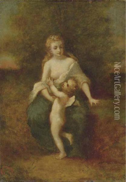Mother And Child Oil Painting - Narcisse-Virgile D Az De La Pena