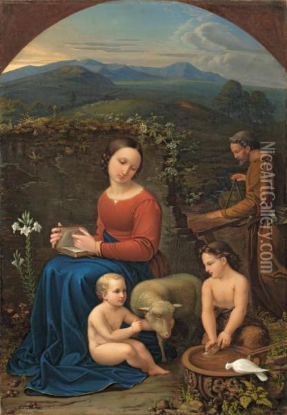Heilige Familie Mit Johannesknaben In Einer Landschaft Oil Painting - Ludwig Emil Grimm