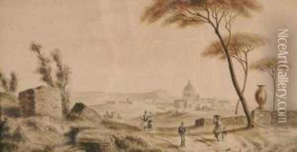 Campagna Romana Sullo Sfondo Di San Pietro Oil Painting - Simone Pomardi