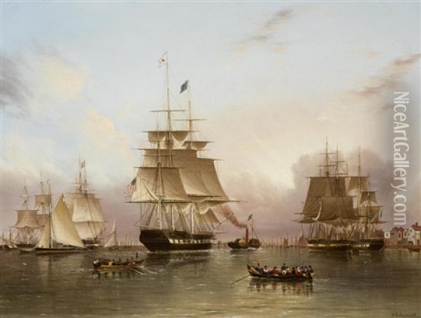 The New York Packet Enterprise Entering The Thames Oil Painting - James Edward Buttersworth