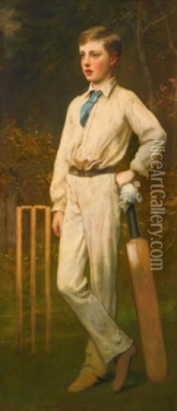 Portrait Of A Young Cricketer Oil Painting - James Sant