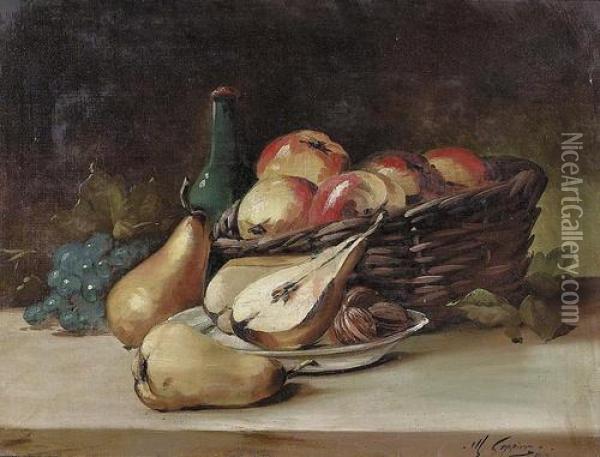 Stillleben Mit Birnen, Apfeln Und Trauben. Oil Painting - Andre Charles Coppier