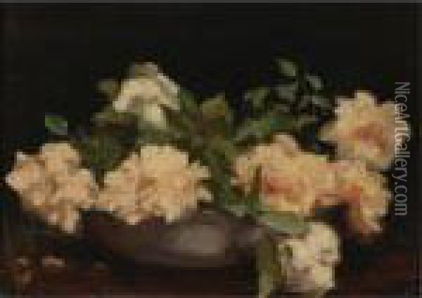 Peonies In A Bowl Oil Painting - Irving Ramsay Wiles