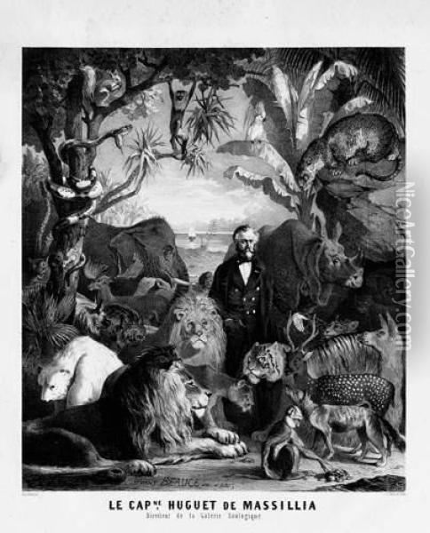Le Capne Huguet De Massillia / Directeur De La Galerie Zoologique ; Mr Charles Et Ses Lions? Vers 1870. Oil Painting - Vivant Beauce