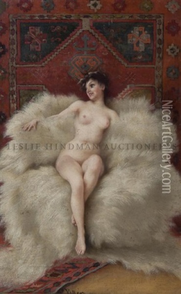 Reclining Nude On A Fur Pelt Oil Painting - Albert von Keller
