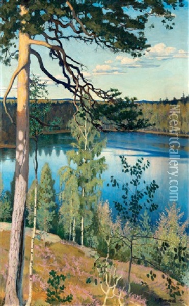 Lake In The Wilderness Oil Painting - Vaeinoe Alfred Blomstedt