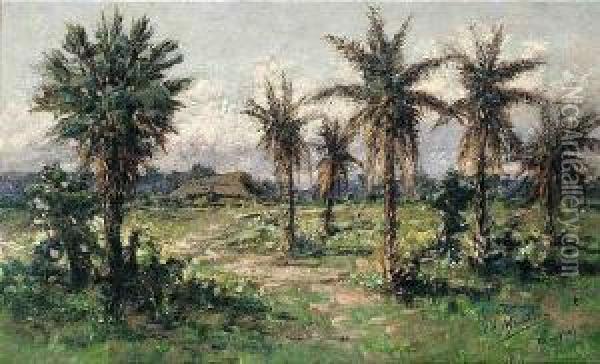 Tropical Landscape Oil Painting - Edouard Jean Marie Manduau