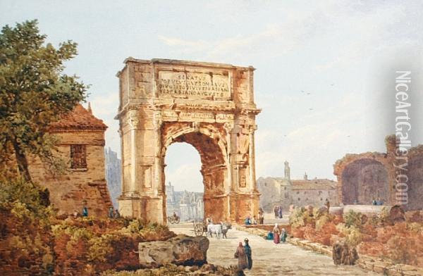 The Arch Of Titus, Rome Oil Painting - Augustus Burnett-Stuart