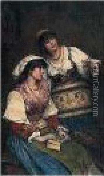 Due Giovane (two Young Women) Oil Painting - Publio Tommasi