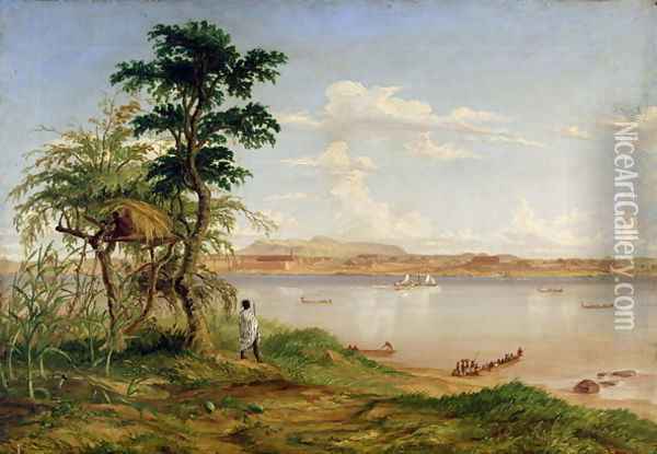 Town of Tete from the north shore of the Zambesi Oil Painting - Thomas Baines