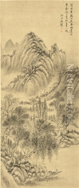 Landscape After Wang Meng Oil Painting -  Ni Can