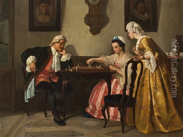 Chess Player Oil Painting - Wilhelm Heinrich Schlesinger