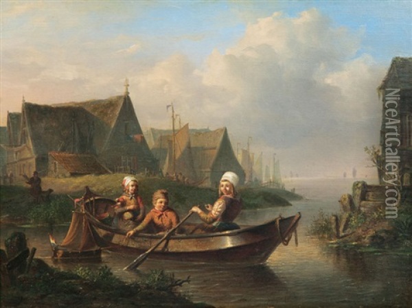 Kinder Im Ruderboot Oil Painting - Johannes Marius ten Kate