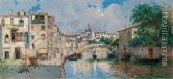 Canale Veneziano Con Campiello Oil Painting - Antonio Maria de Reyna