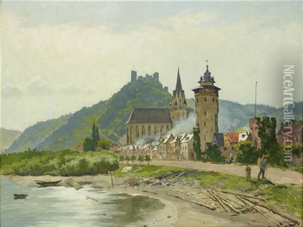 Flodlandskap Fran Rhenomradet Oil Painting - August Jernberg