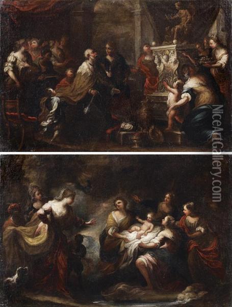 Salomon Sacrifiant Aux Idoles Oil Painting - Bartolomeo Biscaino