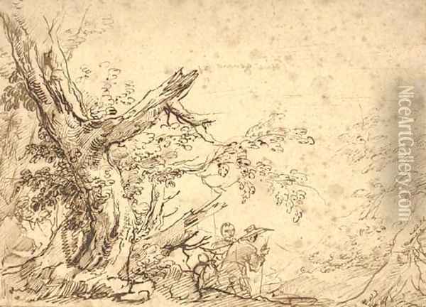 A wooded landscape with travellers on a path Oil Painting - Salvator Rosa