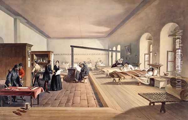 One of the Wards of the Hospital at Scutari, from The Seat of War in the East - Second Series published by Colnaghi and Co. 1856 Oil Painting - William Simpson