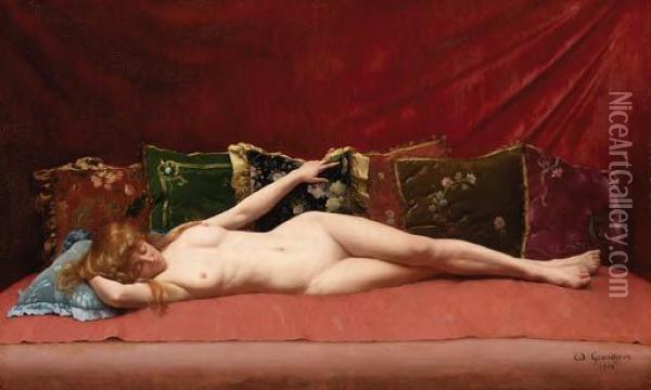 Femme Nue Allongee Oil Painting - Edmond Georges Grandjean