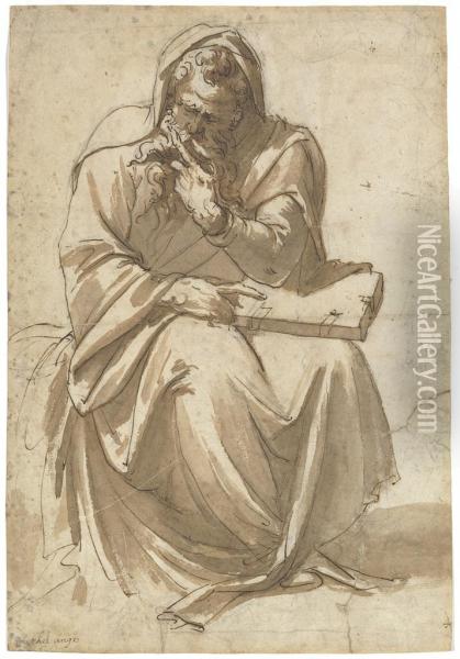 A Seated Evangelist Oil Painting - Jacopo Zanguidi, Called Jacopo Bertoija