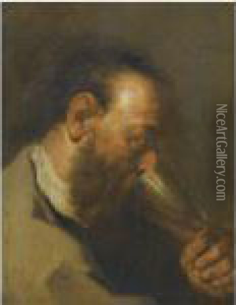 Study Of A Bearded Man Drinking Oil Painting - Giovanni Battista Piazzetta