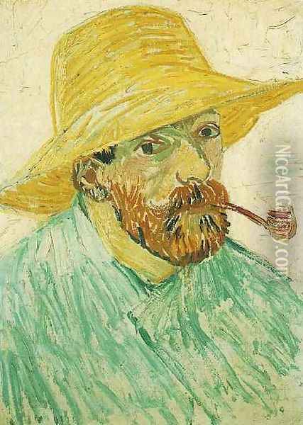 Self Portrait With Pipe And Straw Hat Oil Painting - Vincent Van Gogh