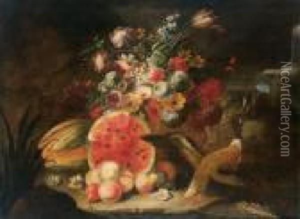 Cerchia Natura Morta Con Due Meloni Oil Painting - Abraham Brueghel