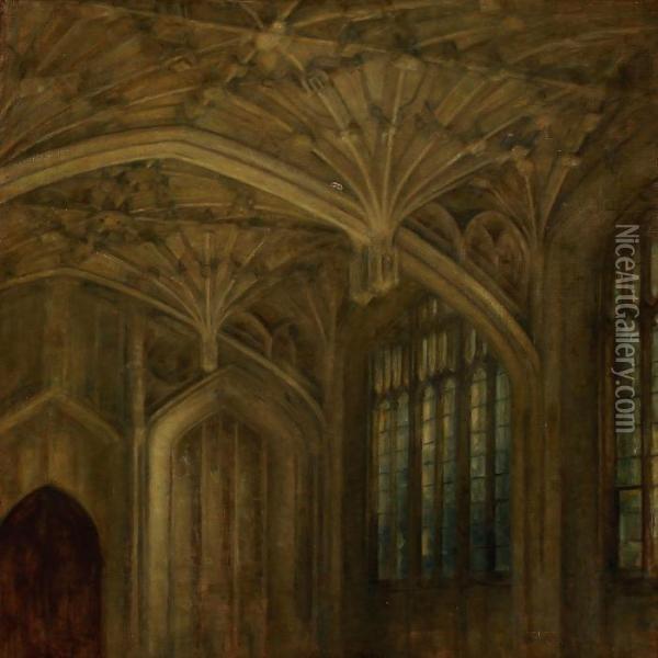 Church Interior From Osney Abbey In Oxford Oil Painting - Svend Hammershoi