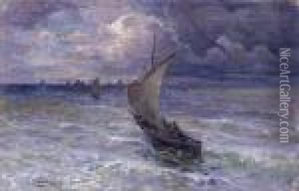 Marina Con Barca Dipescatori Oil Painting - Giuseppe Pennasilico