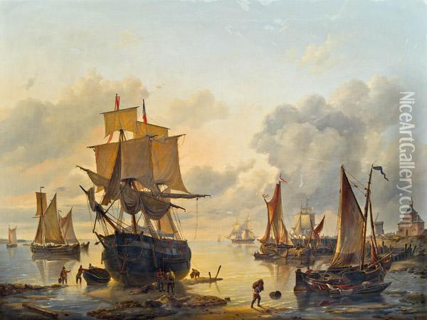 Hollandische Hafenszene Oil Painting - Louis Verboeckhoven