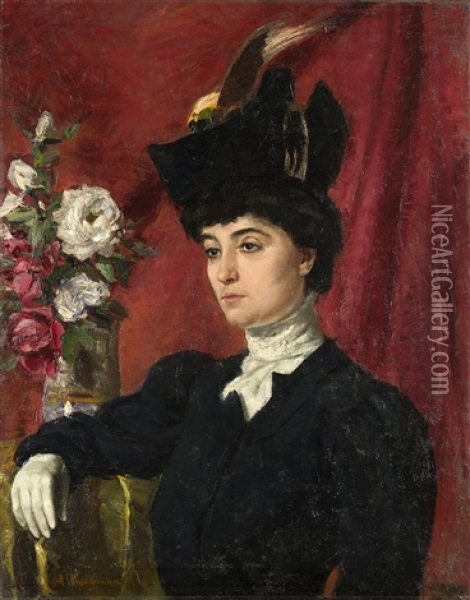 Ritratto Di Signora Con Cappello Oil Painting - Alceste Campriani