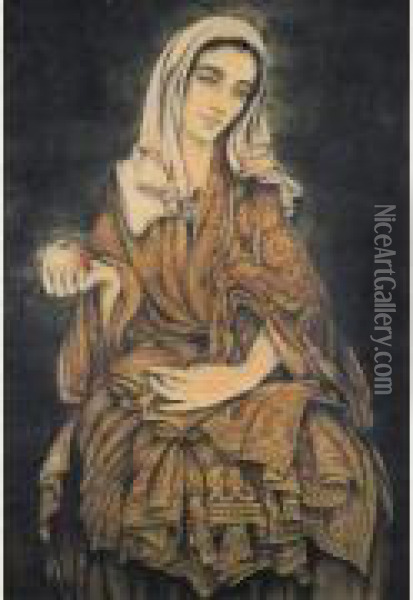 Vierge A La Pomme (1923) Oil Painting - Walter Sauer