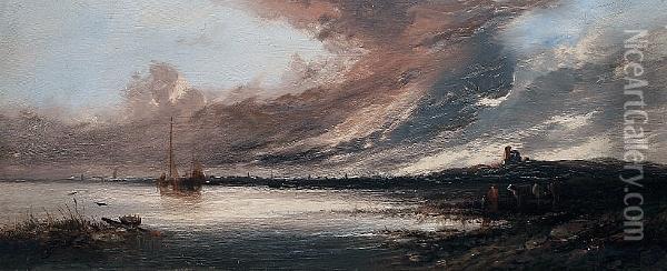 Sunset Over The Estuary Oil Painting - James Webb