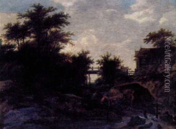 Landskap Med Figurer Vid Back Oil Painting - Jacob Van Ruisdael