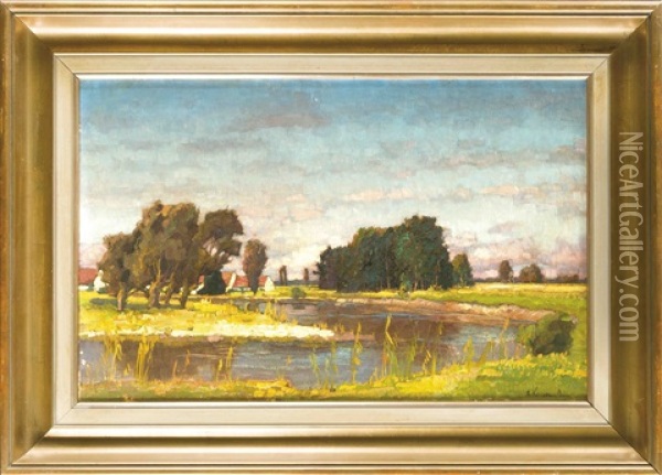 Flussbiegung In Sommerlicher Landschaft Oil Painting - Richard Kaiser