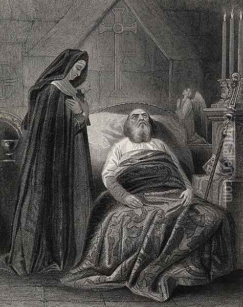 The Death of St. Patrick, engraved by J.Rogers Oil Painting - Henry Warren