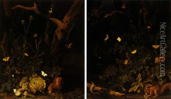 Forest Landscapes With Squirrels Birds And Insects (2) Oil Painting - Abraham Jansz. Begeyn