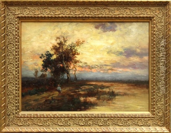 Figure By A River At Sunset Oil Painting - George A. Boyle