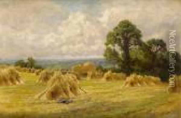 A Surrey Cornfield Near Guildford Oil Painting - Henry Hillier Parker