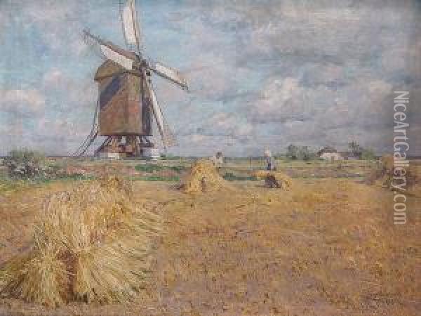 - Getreideernte Vor Derusedomer Muhle Oil Painting - Wilhelm Fritzel