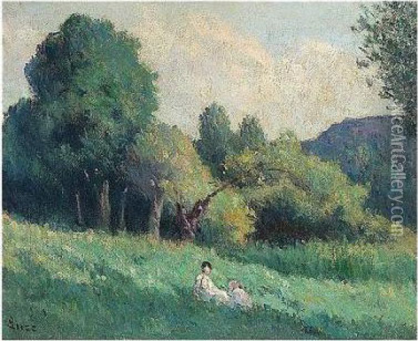 Scene Champetre Pres De 
Rolleboise, Signed, Oil On Canvas, 54 By 65 Cm., 21 1/4 By 25 5/8 In Oil Painting - Maximilien Luce